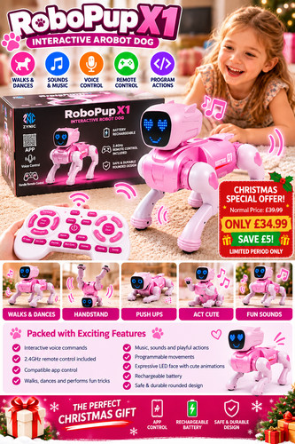 Pink robot puppy dog - pink,